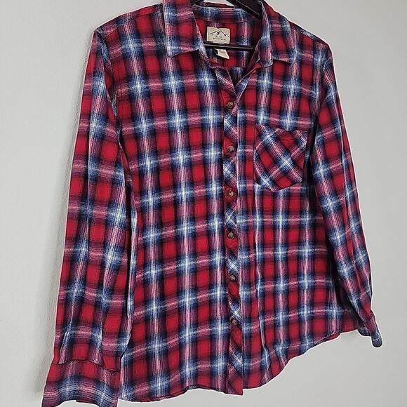 Blue Mountain Women’s 1X Flannel Shirt Red Blue White Plaid 100% Cotton EUC Plus - Picture 2 of 5